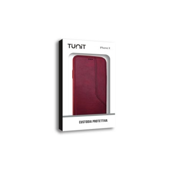 Tunit Book - iPhone X/Xs \\ Custodia portfolio effetto pelle con portatessere - Red