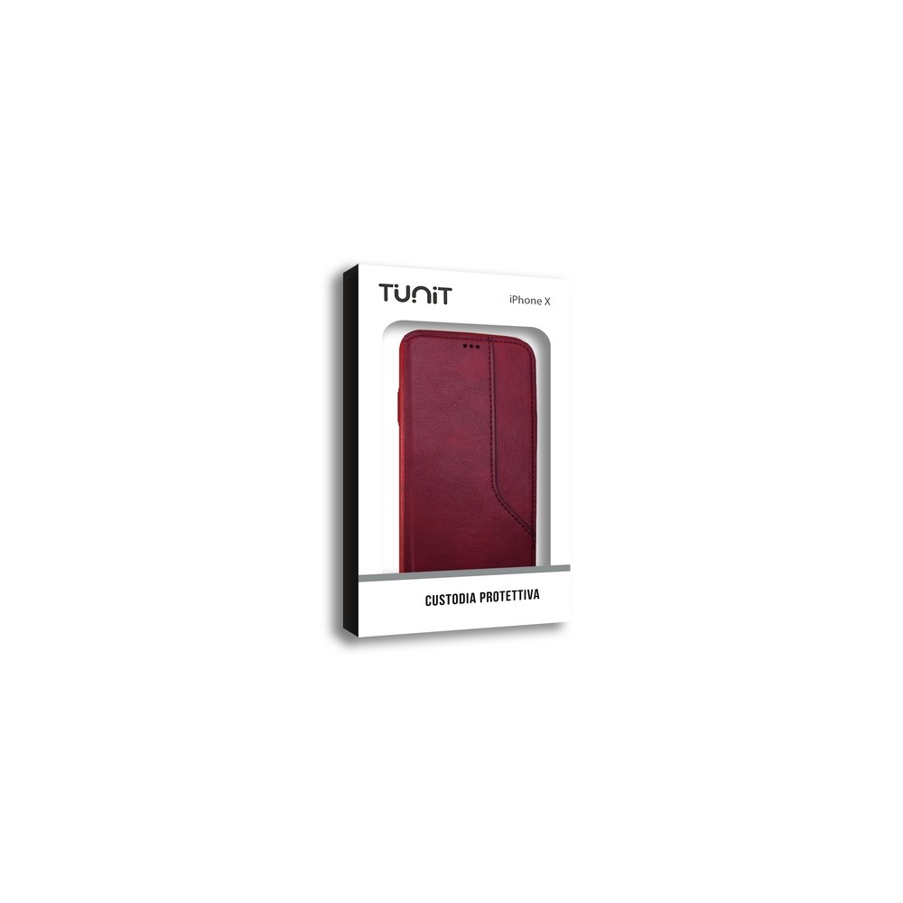 Tunit Book - iPhone X/Xs \\ Custodia portfolio effetto pelle con portatessere - Red