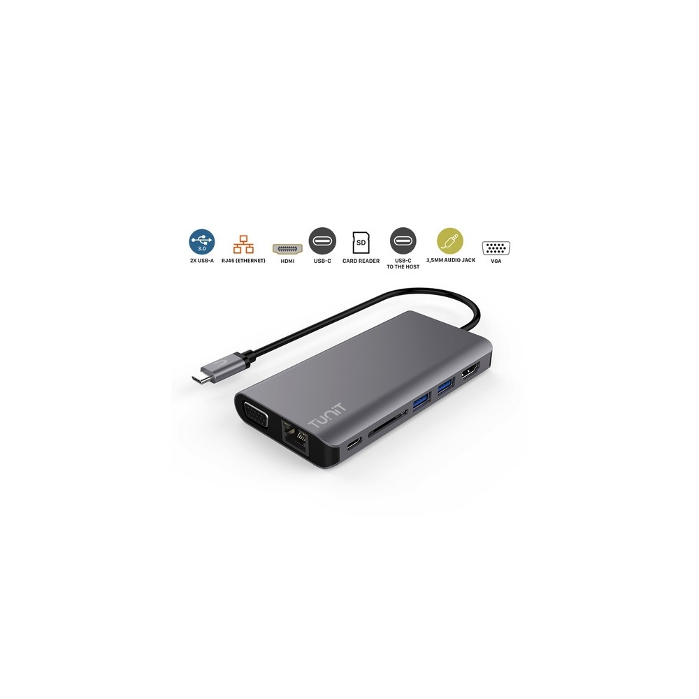 TUNIT Hub USB-C 8 in 1 in alluminio con power delivery - Grigio siderale - Bulk