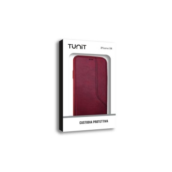 Tunit Book Case - iPhone XR \\ Cover portfolio effetto pelle con portatessere - Red