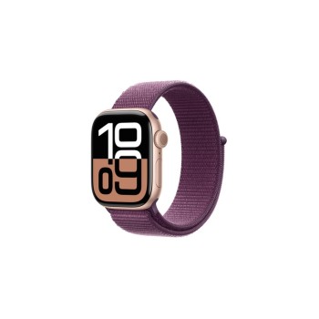 Apple Watch Series 10 GPS + Cellular 42mm Rose Gold Aluminium Case with Plum Sport Loop