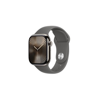 Apple Watch Series 10 GPS + Cellular 42mm Natural Titanium Case with Stone Grey Sport Band - S/M