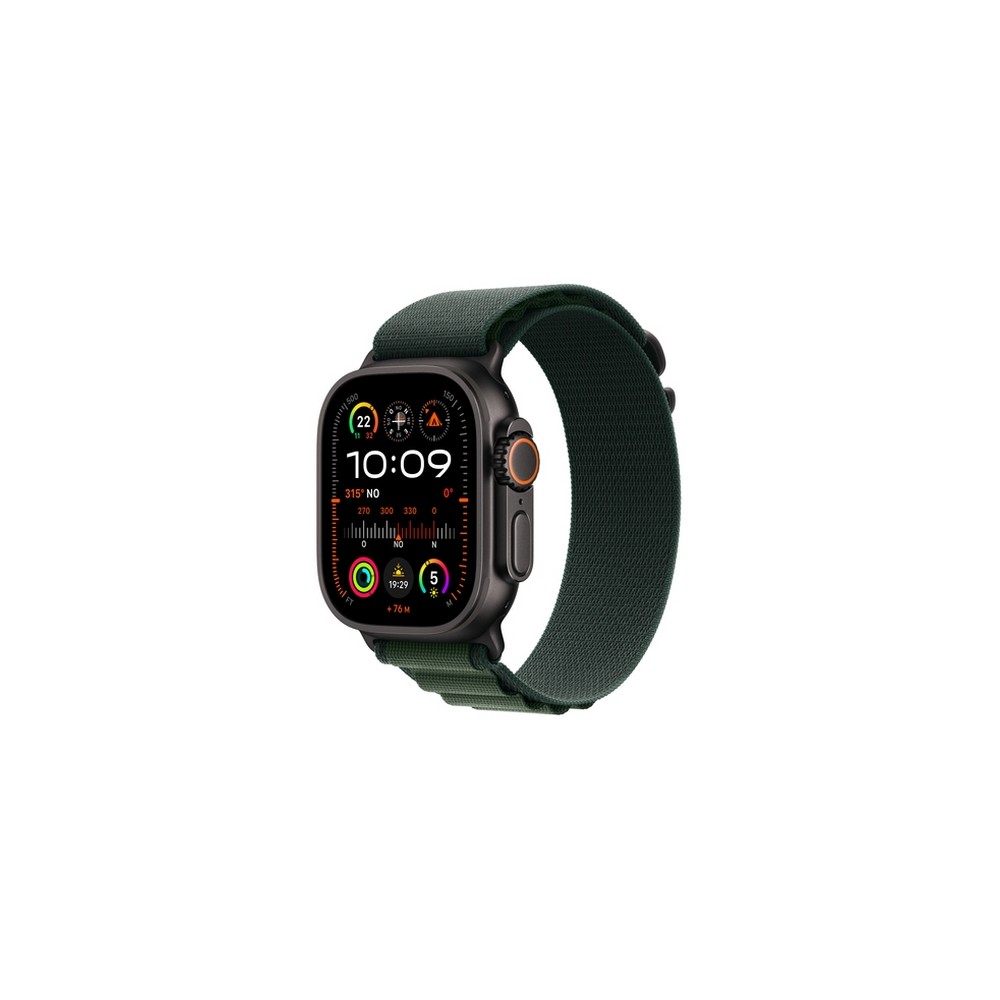 Apple Watch Ultra 2 GPS + Cellular 49mm Black Titanium Case with Dark Green Alpine Loop - Large