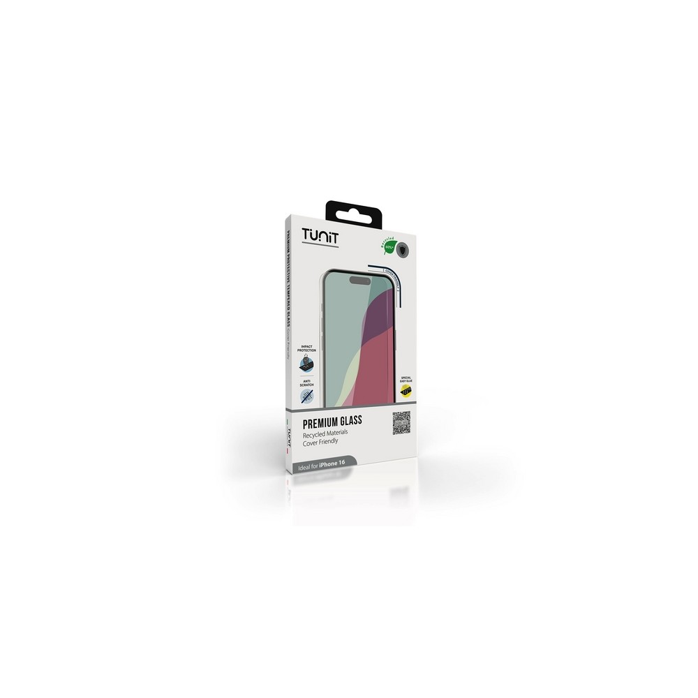 Vetro protettivo per iPhone 16 \\ Materiale riciclato, Cover friendly