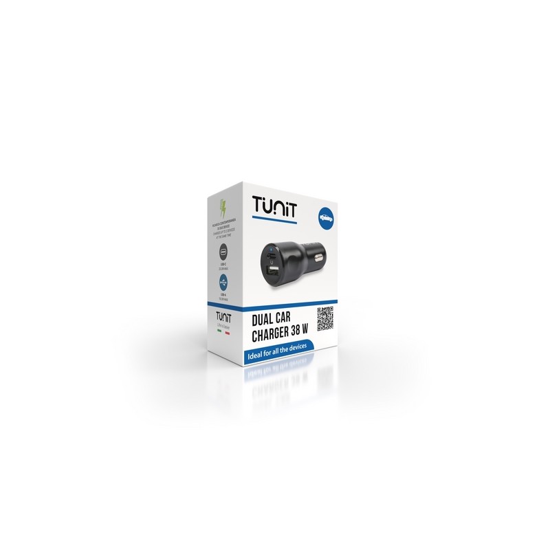 TUNIT Caricabatteria da auto a doppia ricarica - 38W 1xUSB-C 1xUSB-A