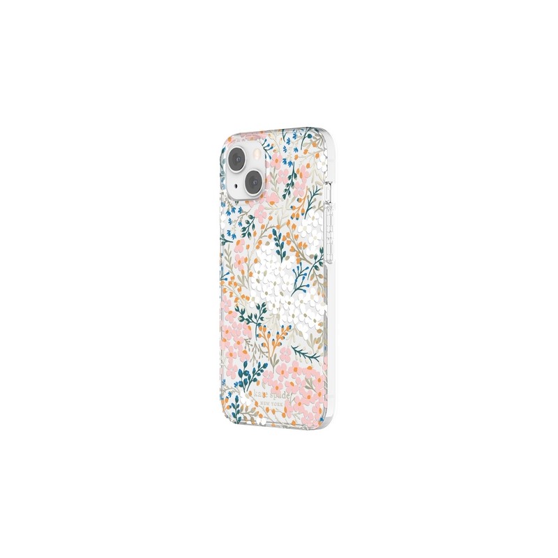 Kate Spade New York Protective Hardshell Case for iPhone 13 - Multi Floral/Rose/Pacific Green/Clear/Cream with Stones