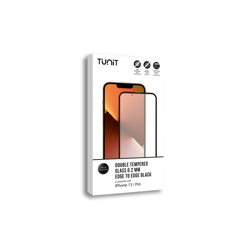 TUNIT EDGE TO EDGE GLASS - IPHONE 13/13 PRO\\ BULK VETRO PROTETTIVO 0,2MM - BLACK